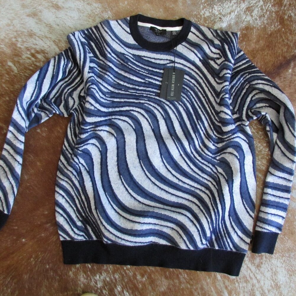 Ted Baker NWT- Size 5- L/S Crew Knit- Blue Waves